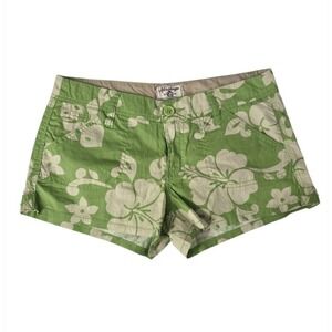 Heritage 1981 Green Hibiscus Floral Tropical Shorts Women's Size 7 Y2K Boho